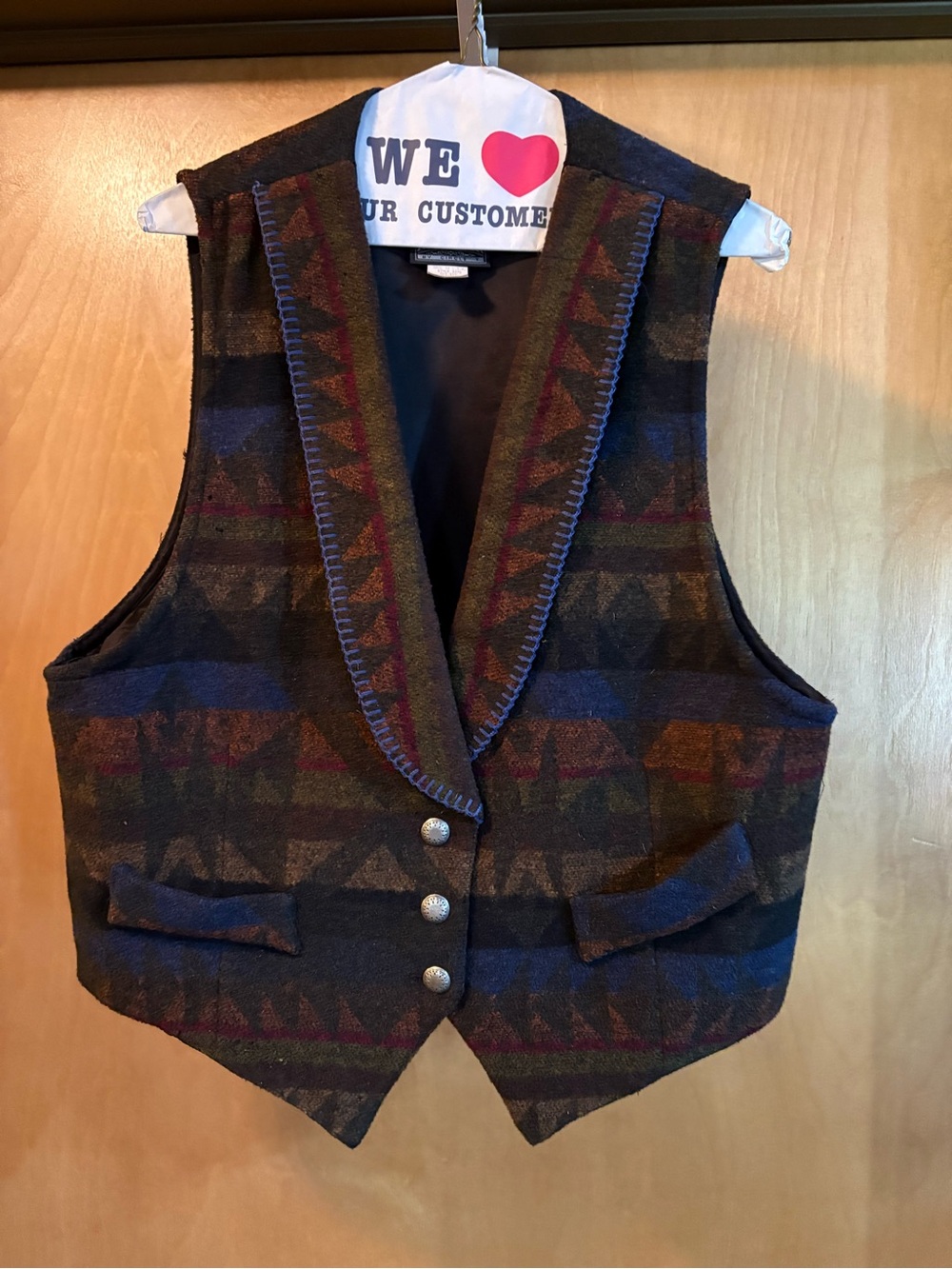 Vintage Roughrider Wool Blend Patterned Vest- Size L